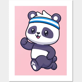 Cute Panda Running Cartoon Posters and Art